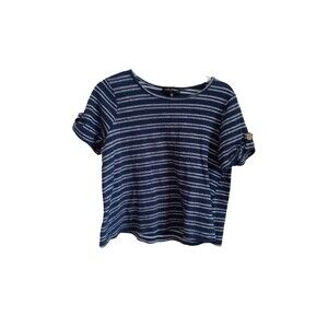 Modern Attraction‎ knit like blue and white strip button accent short sleeve